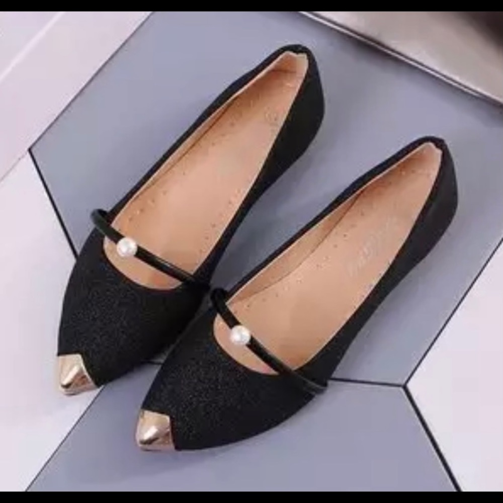New Black sparkle glitter flats shoes pearl size 8
